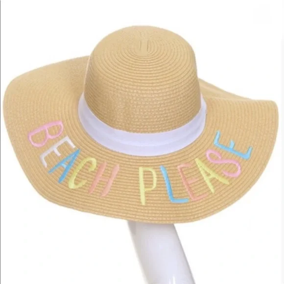Boutique with Grace Floppy Straw Hat w/ Multi Color Lettering NWOT - Picture 2 of 3